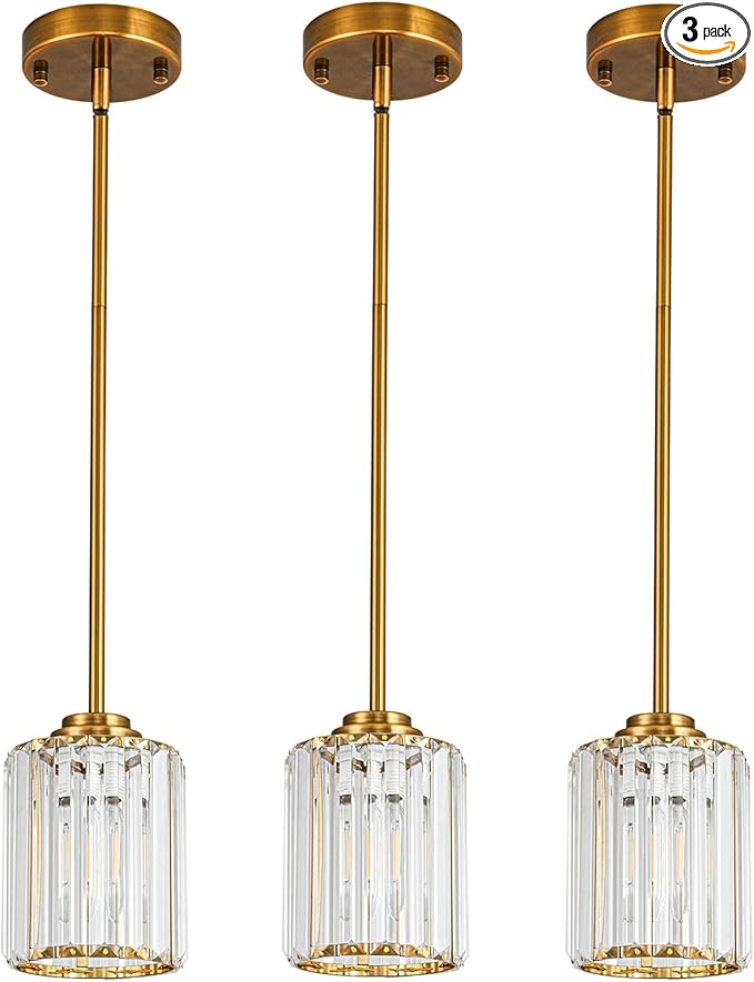 Pendant Lights Kitchen Island 3 Pack, Adjustable High Bronze Modern Crystal Mini Chandelier Ceiling Hanging Pendant Light Fixtures for Kitchen Hallway Dining Room Bedroom