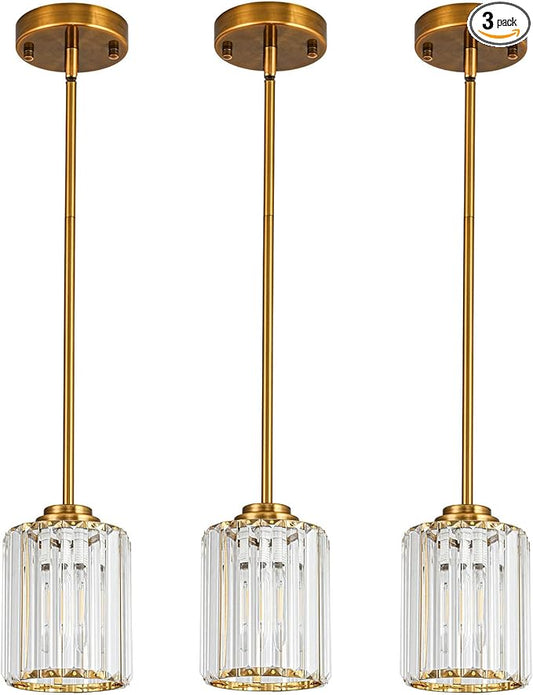 Pendant Lights Kitchen Island 3 Pack, Adjustable High Bronze Modern Crystal Mini Chandelier Ceiling Hanging Pendant Light Fixtures for Kitchen Hallway Dining Room Bedroom