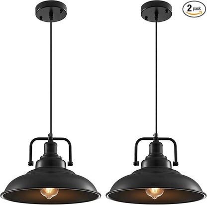 Black Pendant Light 12.5 inches 2 Packs, Farmhouse Pendant Light, Modern Pendant Lights, Kitchen Pendant Lights, Pendant Lights Kitchen Island for Dinning Room Entryway Barn