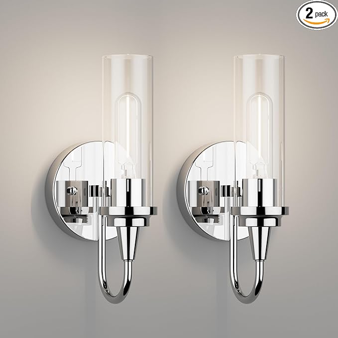 Aipsun Chrome Wall Sconces Set of Two, Sconces Wall Lighting Hardwired Wall Sconce Indoor Wall Light for Living Room Hallway (Exclude Bulb)