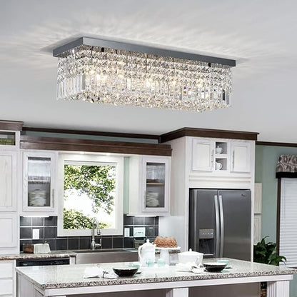 Saint Mossi 22010 5-Lights Modern K9 Crystal Chandelier, Island Design, Flush Mount Ceiling Light, H9 x W10 x L31, Clear Crystal & Pearl Black Finish