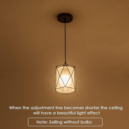 Over Sink Pendant Light with Frosted Glass Black Cage Industrial Hanging Lighting Adjustable Cord for Kitchen Island Dining Table