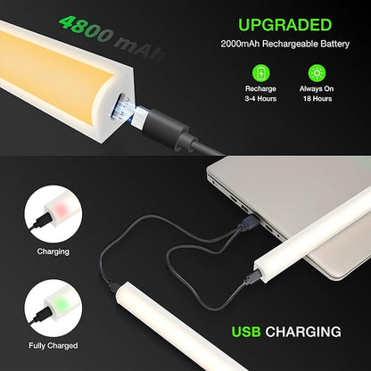 Under Cabinet Lights Remote Control,2 Pack Magnetic Dimmable Closet Lights,USB Rechargeable Wireless LED Shop Light,Ceiling and Under Counter Lights for Kitchen (White, 60CM)