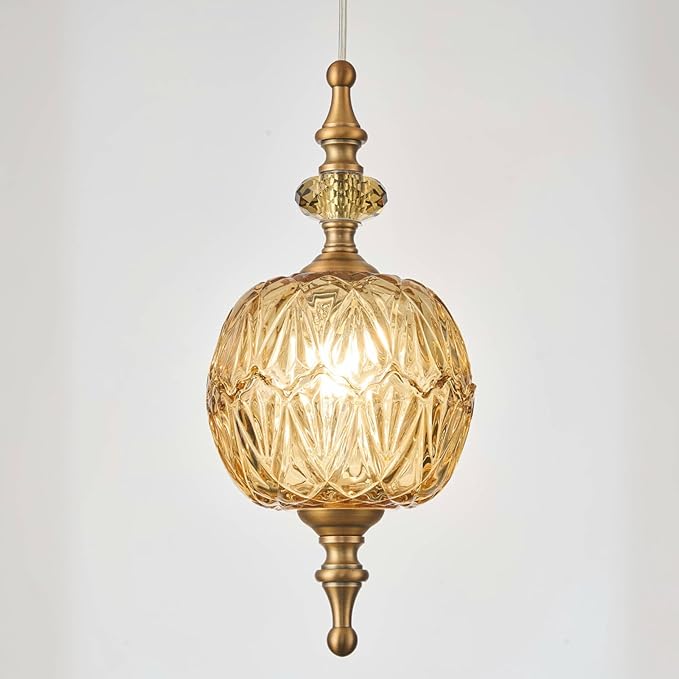 Amber Glass Pendant Lights Kitchen Island Pendant Light Fixtures Vintage Pendant Lighting for Bedroom Living Dining Room(4.75 in, 1 Pack)