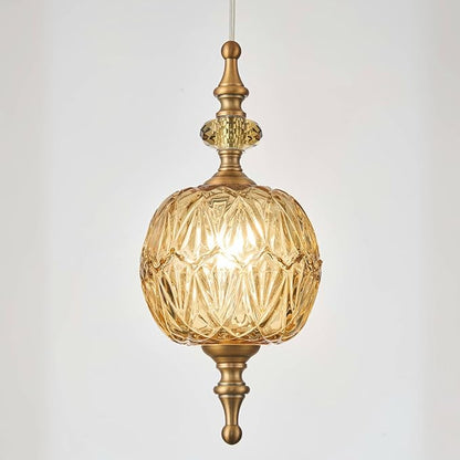 Amber Glass Pendant Lights Kitchen Island Pendant Light Fixtures Vintage Pendant Lighting for Bedroom Living Dining Room(4.75 in, 1 Pack)