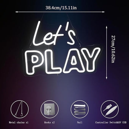 "Let's Play" Playful Neon Light - Fun & Engaging LED Wall Art for Game Room, Playroom, Kids Bedroom or Family Room Decor, Dimmable USB, Inviting Gift for Gamers, Kids & Families