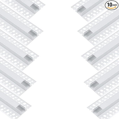 10Pack 6.6FT/2 Meter Plaster-in trimless recessed LED Aluminum Channel with Flange for LED Strip and Clip-in Diffuser, Tape Light Track LED Profile for Strip Lighting Applications