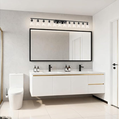12 Light Bathroom Light Fixtures, Black Bathroom Lighting Fixtures Over Mirror Matte Black Modern Vanity Lights Wall Lighting for Mirror Bedroom, Living Room (78.7inch)