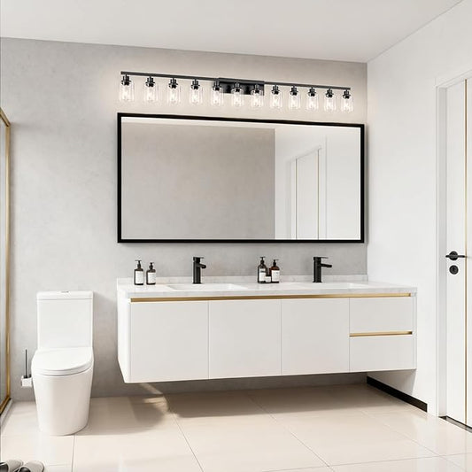 12 Light Bathroom Light Fixtures, Black Bathroom Lighting Fixtures Over Mirror Matte Black Modern Vanity Lights Wall Lighting for Mirror Bedroom, Living Room (78.7inch)
