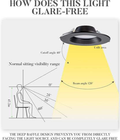 Lightdot 6 Inch Recessed Lighting 6 Pack Black, 12W Dimmable LED Downlight 3CCT Selectable (3000K/4000K/5000K), Anti-Glare Slim Canless Ceiling Light