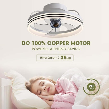 LUDOMIDE Ceiling Fans with Lights, 360° Rotating Ceiling Fan with Lights and Remote, 6 Wind Speeds Smart Flush Mount Ceiling Fan for Bedroom, Dining Room and Kitchen 20"