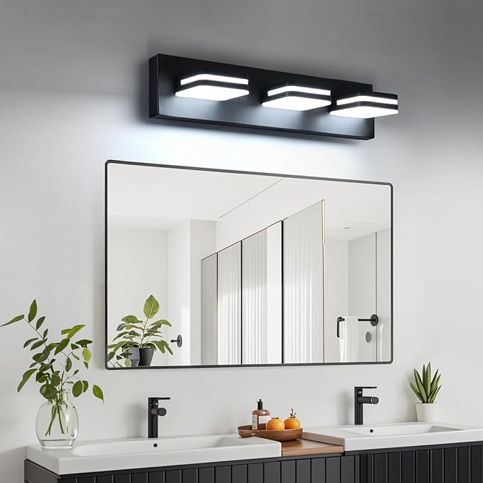 360° Rotate LED Bathroom Vanity Light Fixtures, 1300LM Acrylic Matte Black Vanity Lights for Bathroom, Modern Wall Lighting Fixtures Over Mirror Kitchen Living Room Hallway (Natural White Light 5000K)