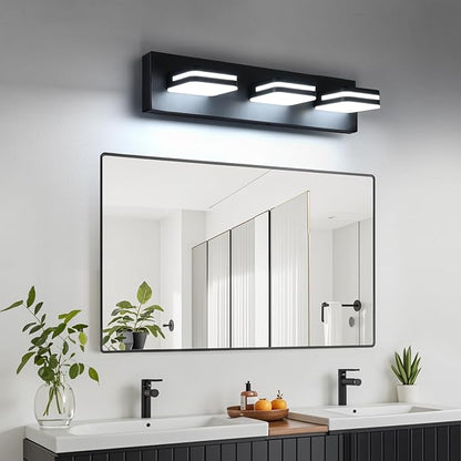 360° Rotate LED Bathroom Vanity Light Fixtures, 1300LM Acrylic Matte Black Vanity Lights for Bathroom, Modern Wall Lighting Fixtures Over Mirror Kitchen Living Room Hallway (Natural White Light 5000K)