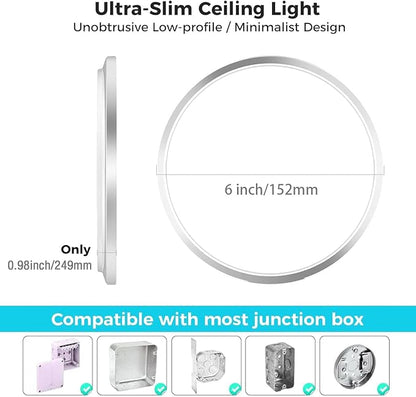 zemty 2Pack LED Ceiling Light Fixture, 6.5-Inch 12W 1200lm Small Flush Mount Light, Adjustable 3000K 4000K 6500K Color Temperatures, Round Flat Recessed Lamp for Kitchen Closet Hallway Laundry, Nickel