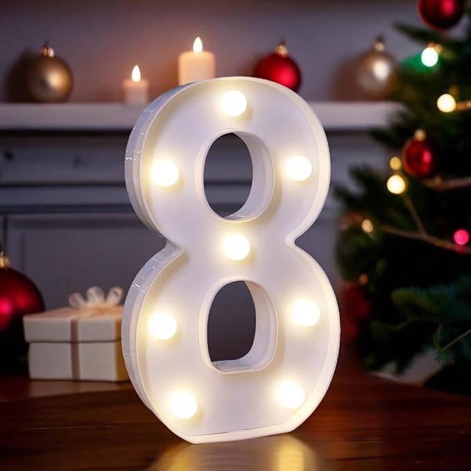 LED Light Up Marquee Letters, Battery Powered Decorative LED Letter Lights, Alphabet Light Up Letters for Wedding Birthday Party,Holiday Lamp or Home Bar Decoration (Number 8)