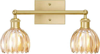 2 Light Bathroom Vanity Lights Over Mirror,Vintage Wall Sconce,Antique Brass Bathroom Light Fixtures,Tulip Sconces Wall Lighting with Amber Thick Glass Shade for Bedroom Living Room, E26 Base
