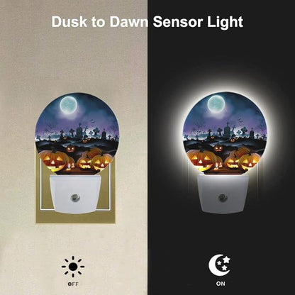 EKOBLA Halloween Pumpkin Plug-in Night Light, Seasonal Moon & Ghost Horror LED Nightlight with Auto Sensor for Halloween Home Decor
