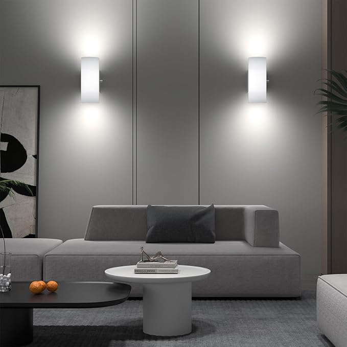 ChangM Wall Sconce Set of 2 Modern LED Wall Light Lamps Dimmable by Rotate Button 12W Cool White 6000K Up and Down Acrylic Lighting Fixture for Living Room Bedroom Hallway Conservatory Room Decor