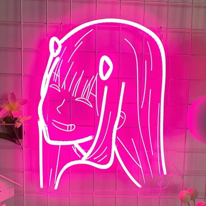 Japanese Anime Neon Sign for Girls Room, Dimmable Darling in The Franxx Zero Two for Light Wall Art Decor, Handmade Pink Neon Sign Funny for Bedroom, Birthday, Valentine's Day Grifts
