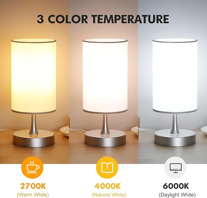 Caromolly Light Therapy Lamp, 10000 Lux Light with Remote Control, 3 Color Temperature & 4 Brightness Level & Timer, Daylight Lamp for Home, Office, Decoration(Silver Base White Shade)