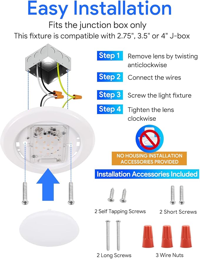 2 Pack 6 Inch LED Disk Light, Dimmable Flush Mount Ceiling Lights, Daylight 5000K, 15W 1100LM, CRI 90+, Low Profile Surface Mount Ceiling Disc Light, Wet Rated, Installs into Junction Box, ETL & FCC