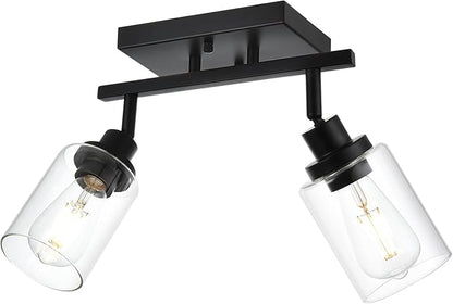 2-Light Track Lighting Kit Black Track Lighting Fixtures Bathroom Wall Sconces Ceiling Mount Kitchen Tracking Lights, Rotatable Spotlight with Clear Glass Shade for Kitchen Shop Hallway