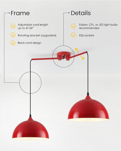 Pendant Lights Kitchen Island 2-Light, Red Dome Pendant Light, Modern Dining Room Light Fixture, Kitchen Island Lighting, Island Pendant Lights for Kitchen, Dining Room, Bar, Cafe