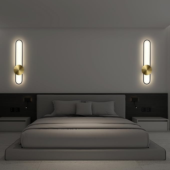 JAYMP Modern Wall Sconce 4000K Dimmable LED Wall Light Fixture, Hardwired Wall Lamp for Living Room, Dining Room, Bedroom, Hallway, Lobby, Entryway, 1 Pack (Brushed Black, H90cm/35.4inch)