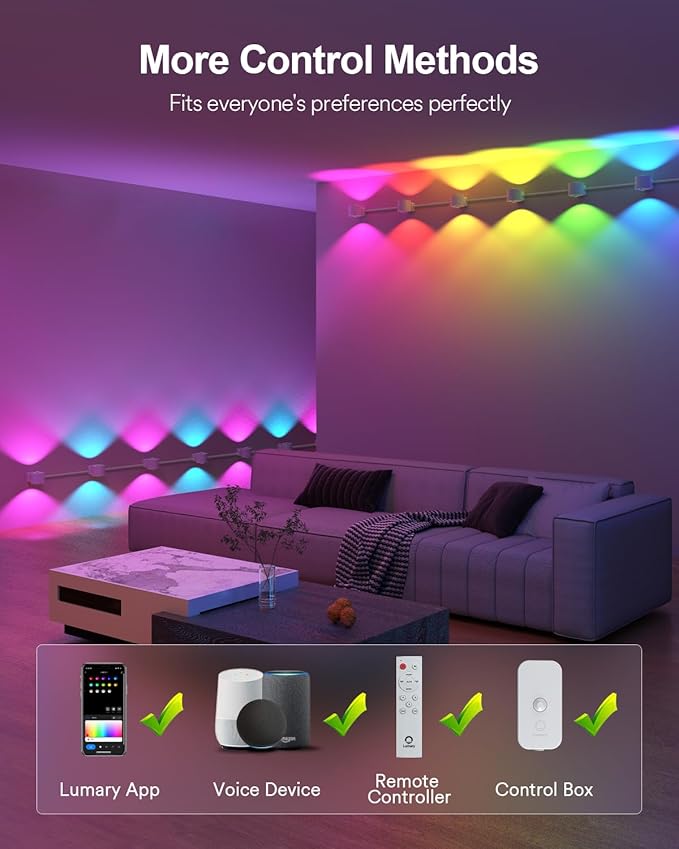 Lumary Smart Wall Sconces, World Cup Decor Up and Down Lighting, WiFi Color Changing Wall Lights for Bedroom, Living Room, Compatible with Alexa/Google Assistant, 18.4ft with 14 LEDs