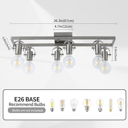 KEESFU 6-Light Nickel Track Lighting Fixtures Ceiling, Modern Silver LED Track Lighting with 6 Rotatable Heads, for Kitchen, Hallway, Living Room (Bulbs Not Included)