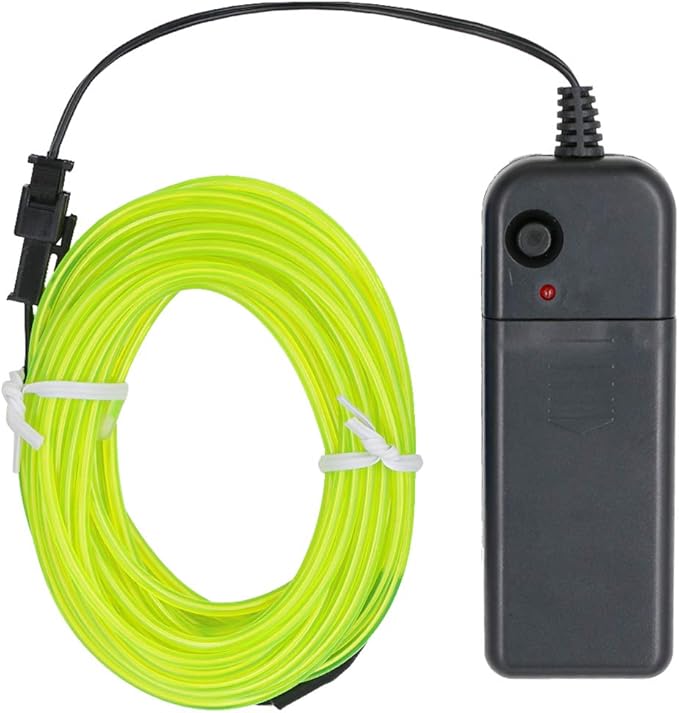 Searik EL Wire Fluorescent Green Lights 16.4ft/5m, Portable EL Wire Glowing Battery Powered Neon Rope Lights LED Strips for Halloween Decorations Party Favor Festival Car DIY Clothes Decor