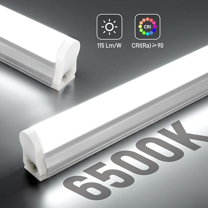 Pak 4FT LED Shop Lights, 2300LM 6500K Cool White, 20W Energy Efficient Linkable Ceiling and Under Cabinet Lighting, T5 Integrated Utility Fixture for Garage, Workshop, Basement, FCC Certified, 8 Pack