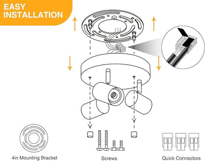 VANoopee 5 Color 3 Light LED Ceiling Spot Light Indoor Flush Mount Directional Adjustable Spotlight Fixtures Close to Ceiling for Kitchen Hallway Modern LED Track Lighting Kit Dimmable 30W Matte White