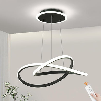 Modern LED Chandelier, 3-Color Dimmable with Remote Control, Adjustable Height Pendant Light Fixture with Base LED Light Strip, Modern Hanging Light for Dining Room Kitchen Island Living Room