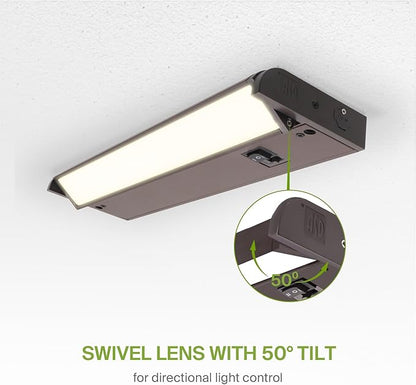 ASD Swivel LED Under Cabinet Lighting Plug in or Hardwired 12 Inch, Dimmable Under Cabinet Lights with High/Low/Off Switch, 3CCT 2700K-4000K, Linkable Under Counter Lights for Kitchen, Bronze, ETL