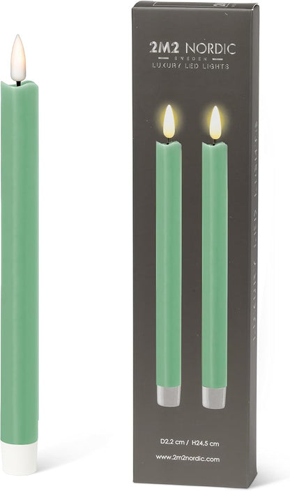 Abbott Collection Wax LED Flameless Taper Candle. Set of 2 - Sage Green (9.5" H)