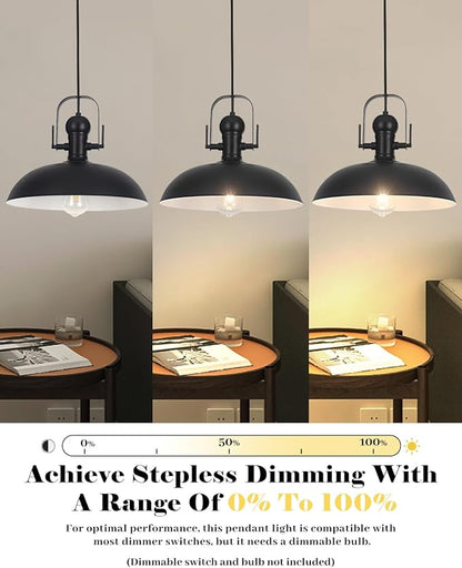 Black Pendant Lights Kitchen Island 1 Pack, Dome Pendant Light 13.8" W, Black Farmhouse Pendant Light for Kitchen Barn Hallway Porch Dining Room