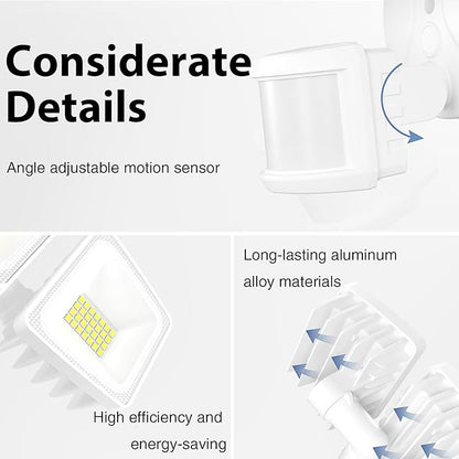 Onforu 150W 15000LM LED Security Lights Motion Sensor Outdoor, Dusk to Dawn Flood Lighting, 5 Heads 360° Wide Angle Illumination, 6500K IP65 Waterproof Hardwired Floodlight Motion Detection (White)