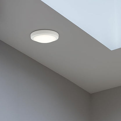 Design House 588160 Paxton Modern Integrated LED Disk Light Indoor/Outdoor Ceiling Flush Mount Dimmable with White Lens Shade for Bathroom Entryway Living Room, White, Satin Nickel