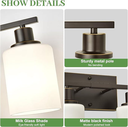 MOKATNG 4-Light Bathroom Light Fixtures, Vanity Light with Milky White Shades, Oil-Rubbed Bronze Bathroom Light Fixtures Over Mirror, Modern Bathroom Wall Lamp for Mirror Living Room Cabinet Bedroom