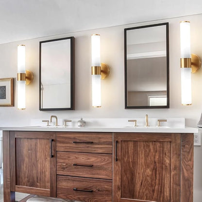 Gold Bathroom Light Fixtures, Vanity Lights for Mirror with Milk Glass Shade, 20 Inch Up and Down Wall Sconces for Bathroom Bedroom Living Room Hallway - Bulb Not Included