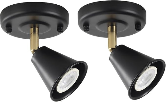Modern Flush Mount Ceiling Spot Light, Adjustable Directional Head, Black Spot Lights Indoor, Ceiling/Wall Mounted Single Track Light for Living Room, Corridor, Stairs.（2 Pack ）