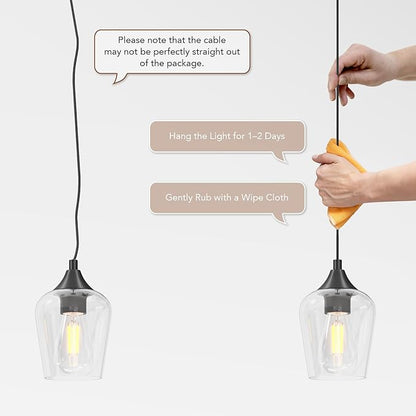 VONLUCE Pendant Light Kitchen Island, Matte Black Pendant Light Fixture with E26 Base & Adjustable Cable, Modern Pendant Lighting with Glass Shade for Living Room Bedroom Hallway