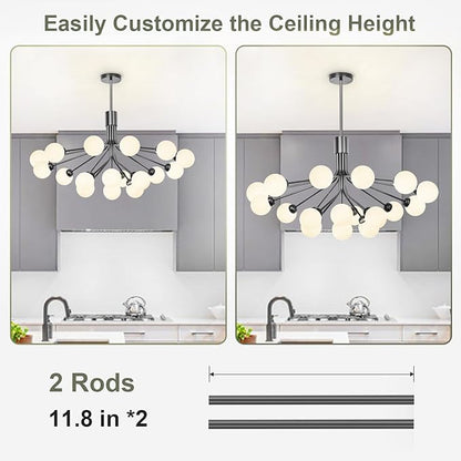Depuley Glass Ball Sputnik Chandelier: 18-Light Modern Mid Century Black Chandelier for Dining Room - Bubble Globe Chandelier Light Fixture Height Adjustable for Kitchen Over Table (Included G9 Bulbs)