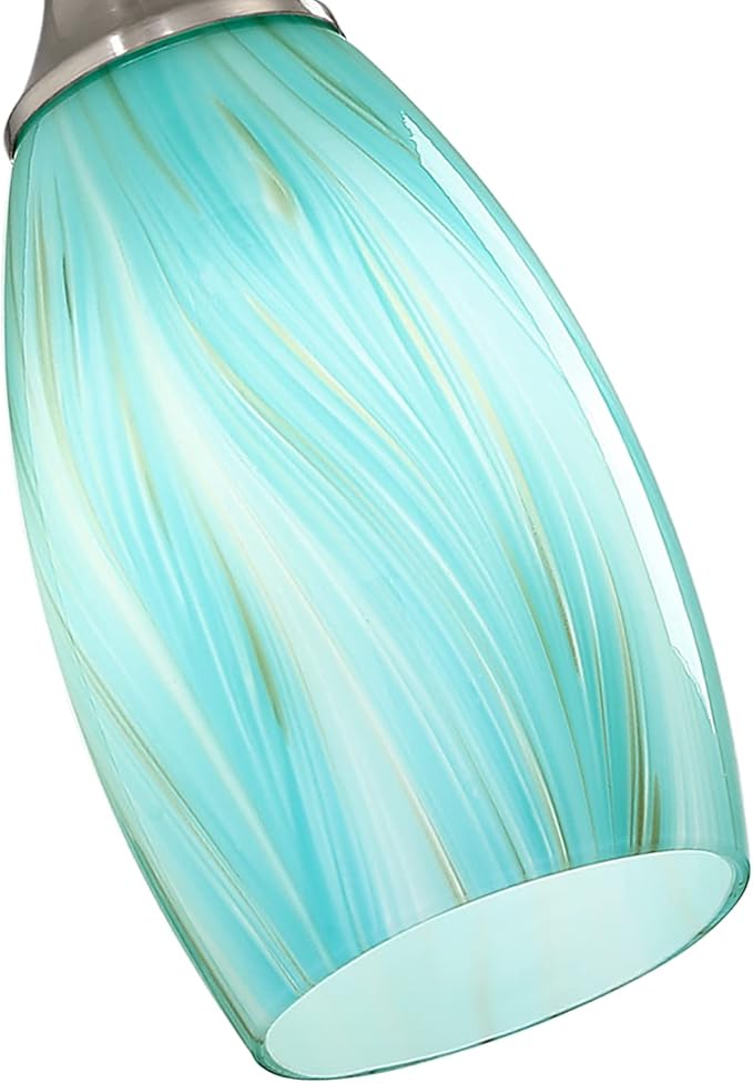 karyfine Mini Pendant Light,Handcrafted Art Glass Pendant Lighting Shade with Brushed Nickel Finished Teal Glass Ceiling Hanging lamp Adjustable Cord for Kitchen Island,Hallway,Dining Room