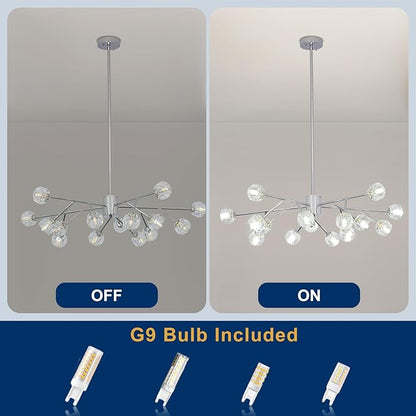 Depuley Sputnik Chandelier for Dining Room: 15-Light Ceiling Light Fixture Height Adjustable - Mid Century Chrome Chandelier for Bedroom Living Room Kitchen Over Table Foyer (Included G9 Bulbs)