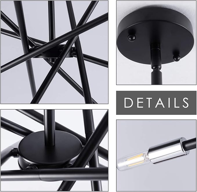 VILUXY Modern Sputnik Chandelier 6 Lights Black Linear Ceiling Pendant Light Fixture Mid Century Hanging Chandelier for Dining Room Living Room Foyer Staircase 31.5 inches