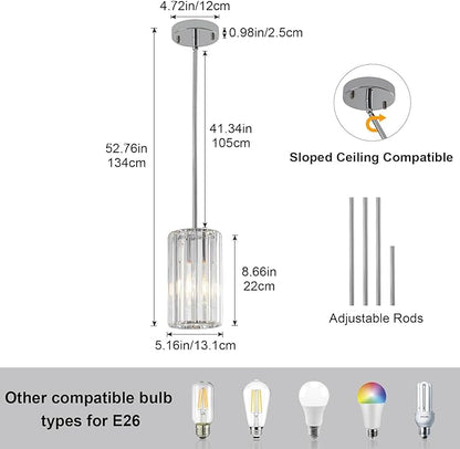 3 Pack Chrome Modern Pendant Lights Mini Chandelier Kitchen Island Pendant Lights Hanging Light Fixtures Adjustable Crystal Chandelier Fixture for Island Dining Room Hallway Bedroom