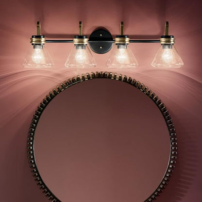Kichler Farum 34" 4-Light Bathroom Vanity Light Fixture with Clear Glass in Black, Modern Wall Mount Over Mirror for Single or Double Vanity (34" W x 9.5" H), 55156BKCLR