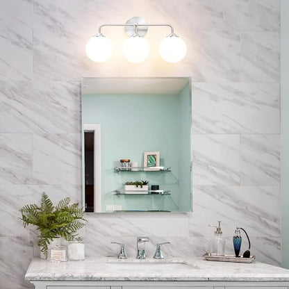 Elagant Modern Brushed Nickel Bathroom Vanity Lights, 3-Lights Bathroom Light Fixtures with Milky White Globe Glass Shade, Bathroom Wall Sconces Light over Mirror Dressing Table Bedroom Living Room